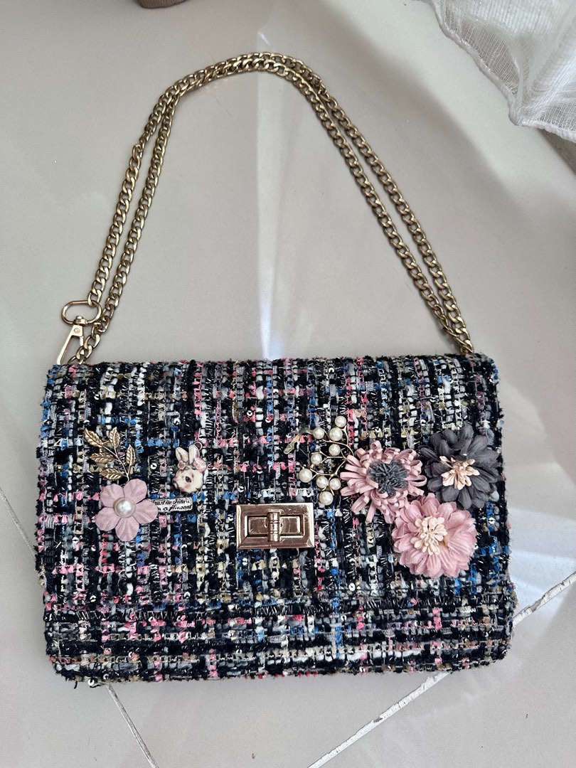 Tas Tweed Tas Rantai Tas Shoulder Bag Sling Bag bahan knitt TasTweed