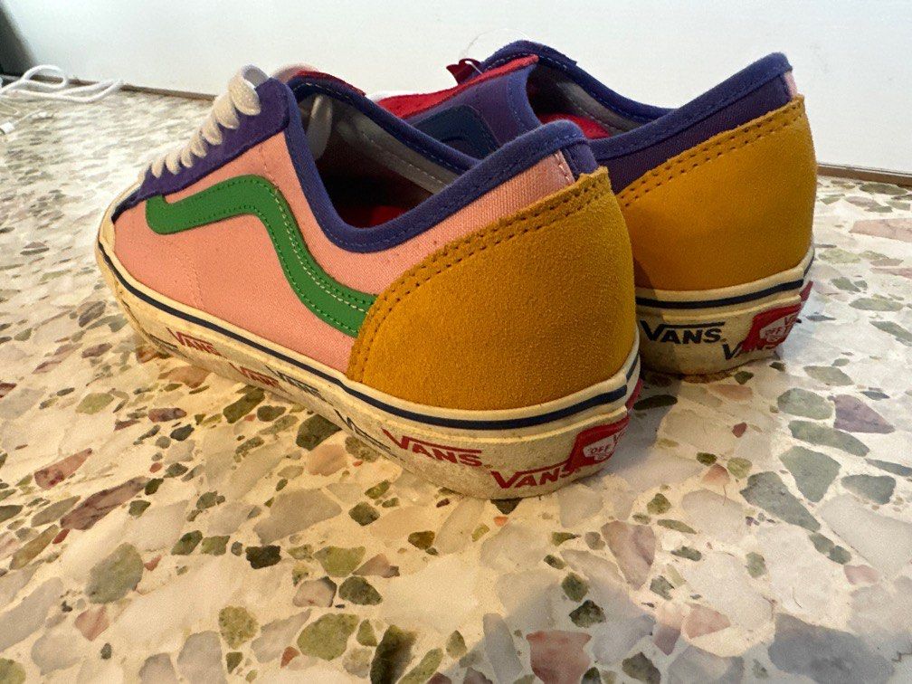 Vans x Size? Patchwork (Category: Sneakers) located in Singapore. Submitted by ezens (Listing ID 1317566811, Image 2). Description: Vans x Size? UK patchwork collab. Size 8. Limited edition. Stains on sidewall due to storage. Looking to let go my collection. Self collect. Cash and carry. PM to chat!.