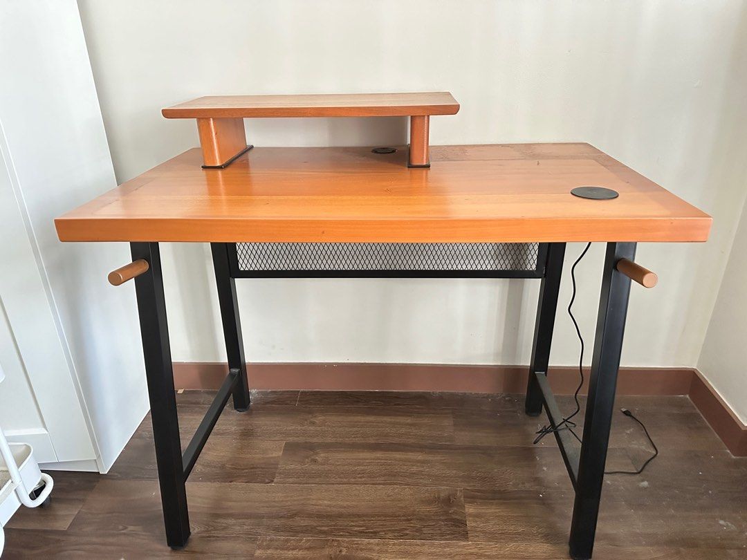 Wooded office desk with riser (Category: Office Furniture & Fixtures) located in Mandaluyong City. Submitted by _luxe4less (Listing ID 1317609790, Image 3). Description: Work Desk. With movable riser. With wireless charging dock. Top made of solid wood. Table 60x100x76cm Riser 60x26x12.4 cm Pick up Mandaluyong. At the AV Make website this would retail at 12,600 - a very very good deal 🙂 #flairchoosedays.
