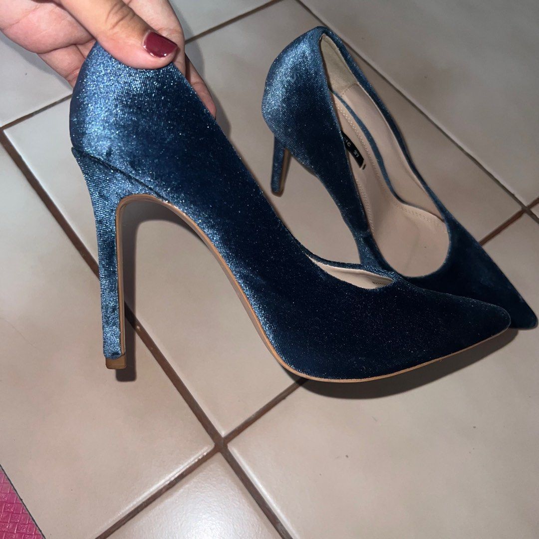 Zara blue velvet heels outlet