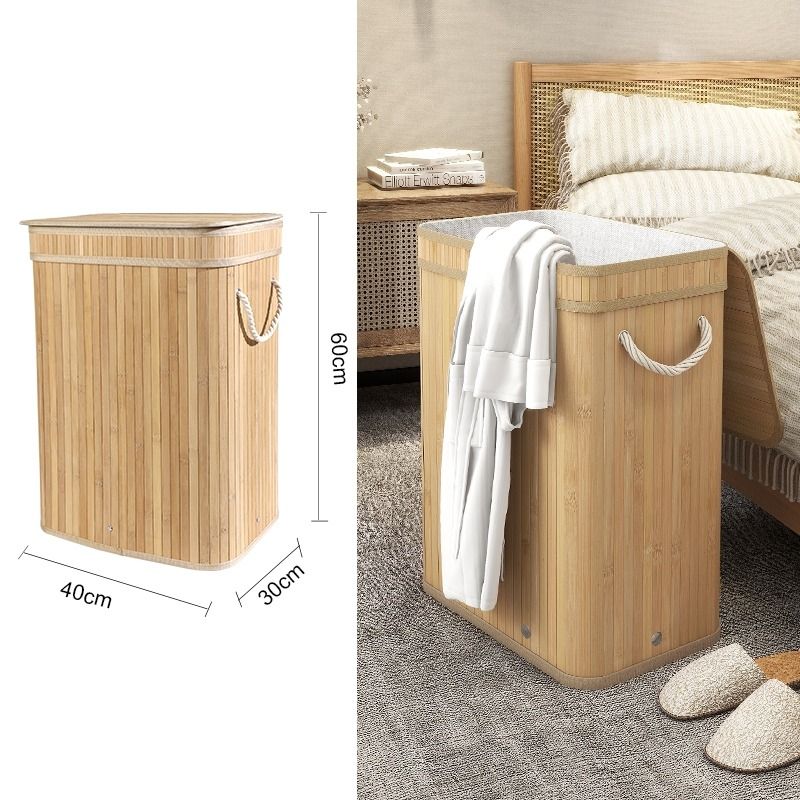 72L Laundry basket with Lid Foldable Hamper Bamboo Toys Large Capacity Storage Box