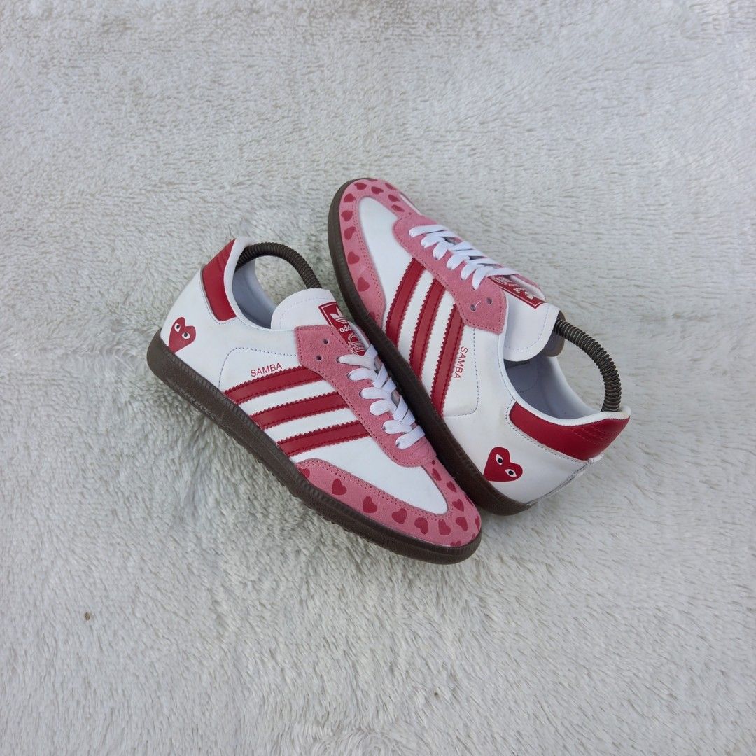 ADIDAS SAMBA OG X CDG PLAY WHITE PINK, Fesyen Wanita, Sepatu di