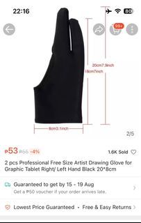 Artist Drawing Glove for Graphic Tablet Right/ Left Hand Black