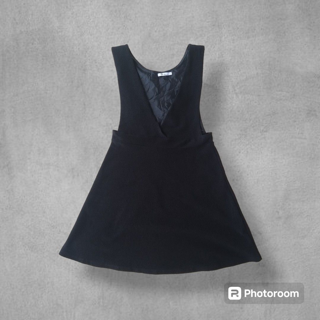 Black Stretchy Corduroy Mini Overall Skirt rok jumper rib knit