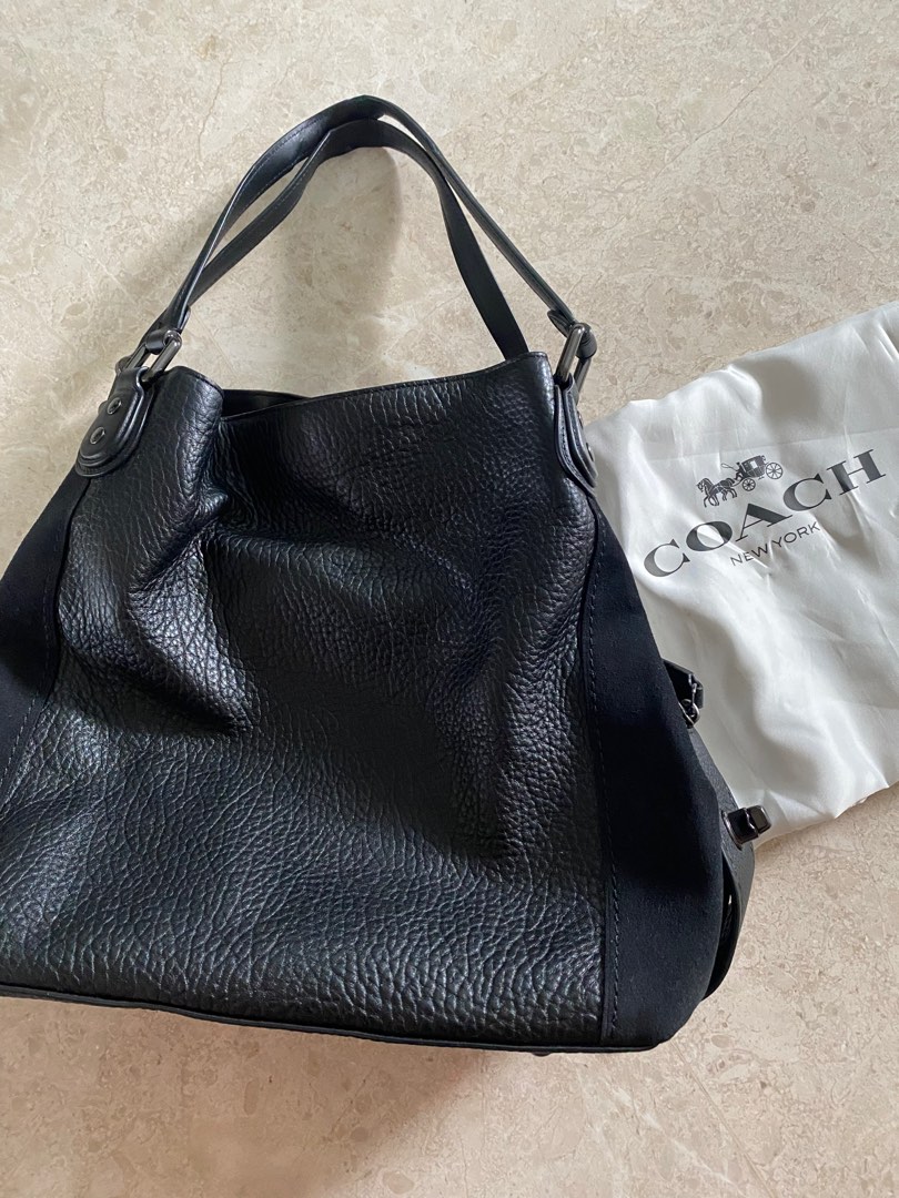 Coach Edie Shoulder Bag Black leather suede Women s Fashion Bags Wallets Shoulder Bags on Carousell