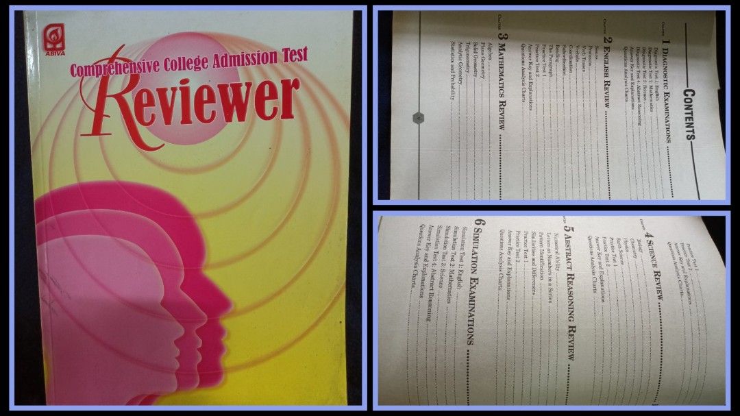 Comprehensive College Admission Test Reviewer (Category: Textbooks) located in Manila. Submitted by casssee (Listing ID 1319272903, Image 1). Description: Comprehensive College Admission Test Reviewer - very clean copy P260 RFS: Finished CATs SF buyer's account.