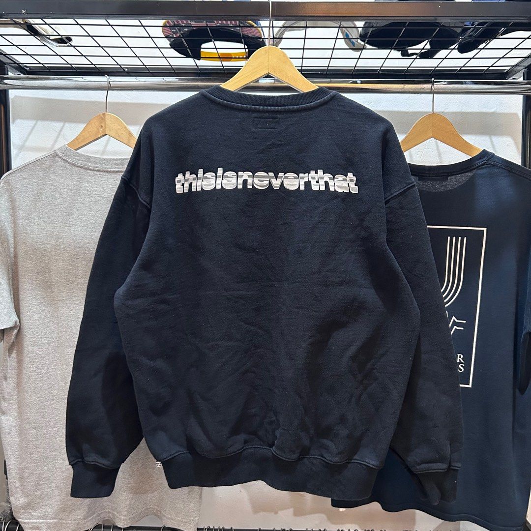 Crewneck Sweatshirt THISISNEVERTHAT, Fesyen Pria, Pakaian Baju