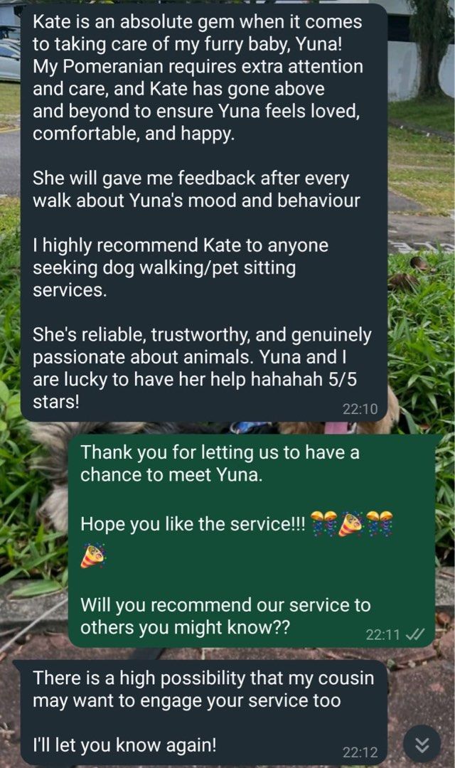 Group Outing/Dog Walking/Pet Sitting Service - Smiley Doggie, Happy Pawrent (Category: Pet Care Services) located in Singapore. Submitted by kateqy (Listing ID 1283491355, Image 3). Description: Group Outing Service:🐶 Single Session: $65 (Ala Carte) 5 sessions package: $300 ($60/session) Available on weekdays morning! Pick up 7.15am-9am, Drop off 11am-12.30pm DM me for more information, check out our Instagram page @wokie.sg Dog Walks Services:�