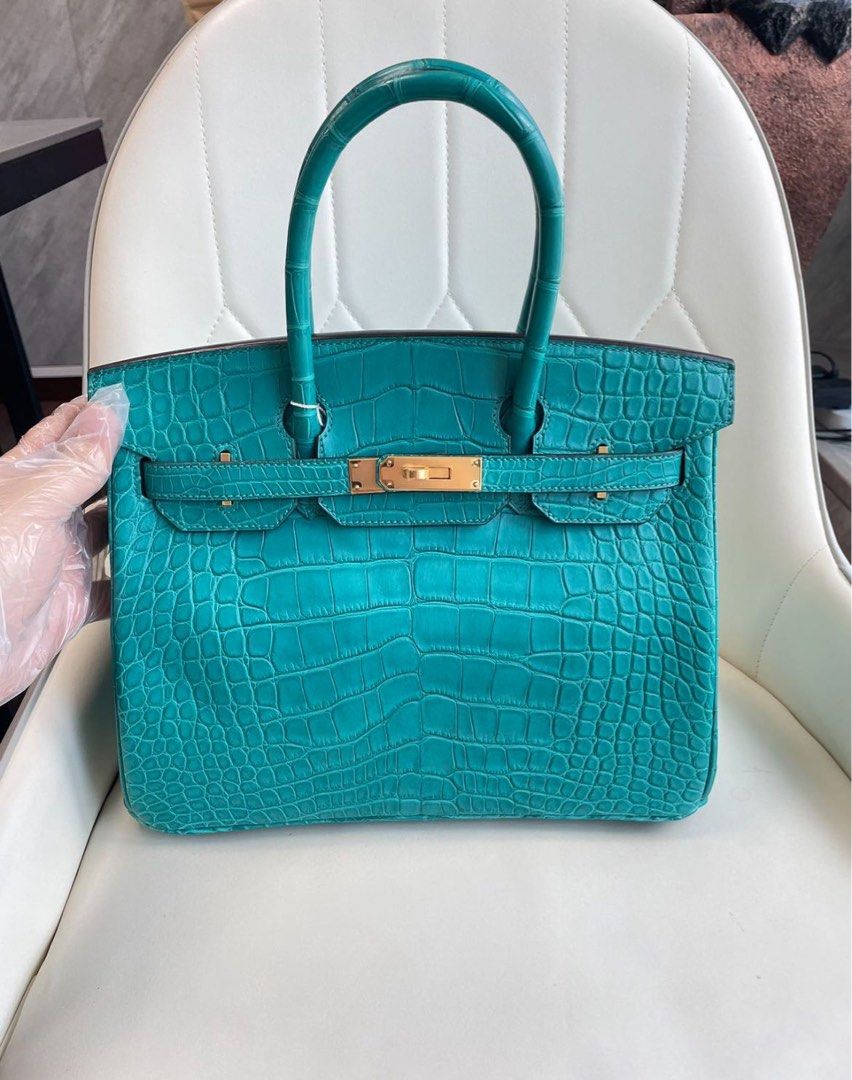 Crocodile Turquoise Birkin Bag Birkin 30 Blue Poan GHW Matte Croco