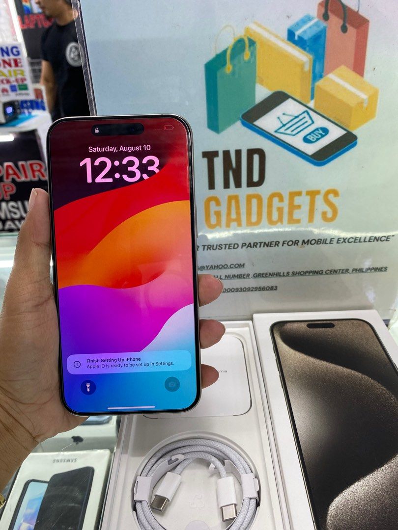 Iphone 15 Pro max 256gb (Category: iPhone 15 Series) located in Pasig City. Submitted by melissaomb01623 (Listing ID 1319198352, Image 1). Description: Iphone 15 Pro max 256gb good as new globe locked ntc variant 100 battery health complete with box under warranty till August 2025 💯smooth 📌pick up store in greenhills shopping center 📌we do cod in metro manila and near provinces just add sf only 📌we ship nationwide via LBC 📌we accept swap/tra