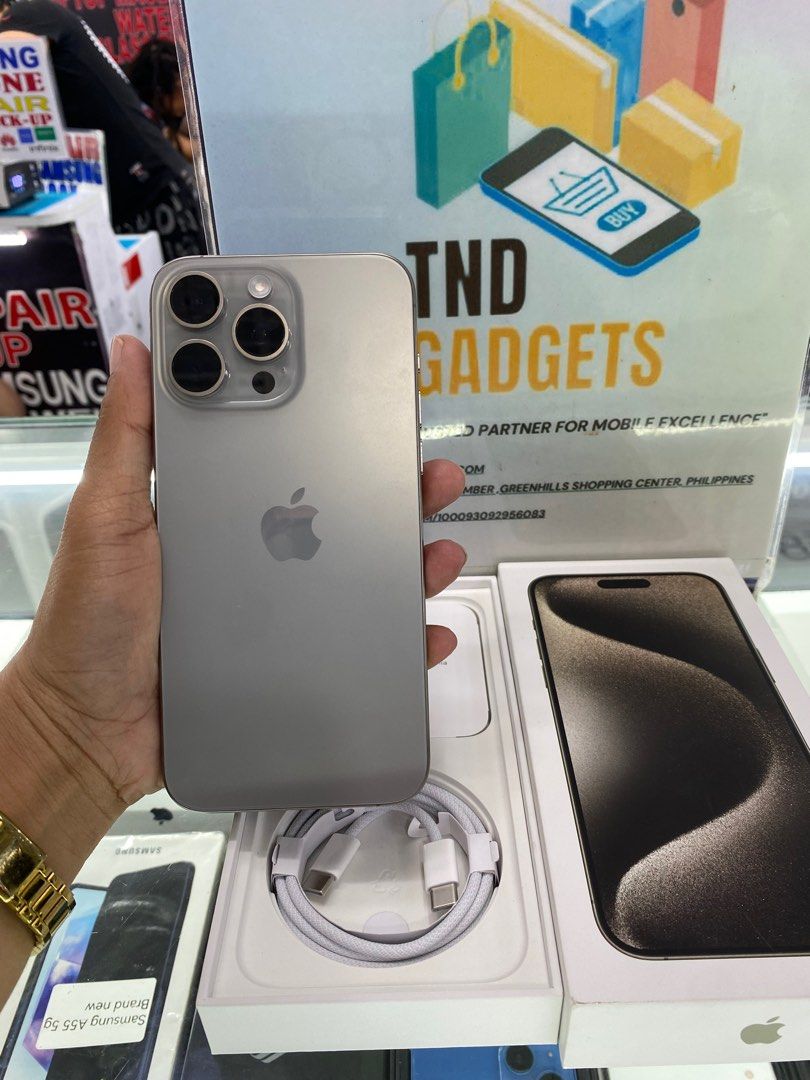 Iphone 15 Pro max 256gb (Category: iPhone 15 Series) located in Pasig City. Submitted by melissaomb01623 (Listing ID 1319198352, Image 2). Description: Iphone 15 Pro max 256gb good as new globe locked ntc variant 100 battery health complete with box under warranty till August 2025 💯smooth 📌pick up store in greenhills shopping center 📌we do cod in metro manila and near provinces just add sf only 📌we ship nationwide via LBC 📌we accept swap/tra