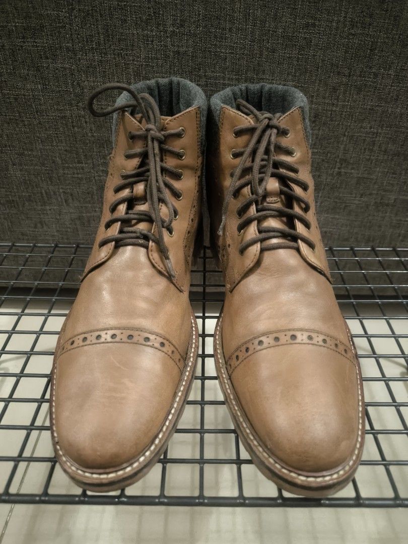 J M 1850 by Johnston Murphy Brogue Brown Leather Boots UK9 US10M EU43