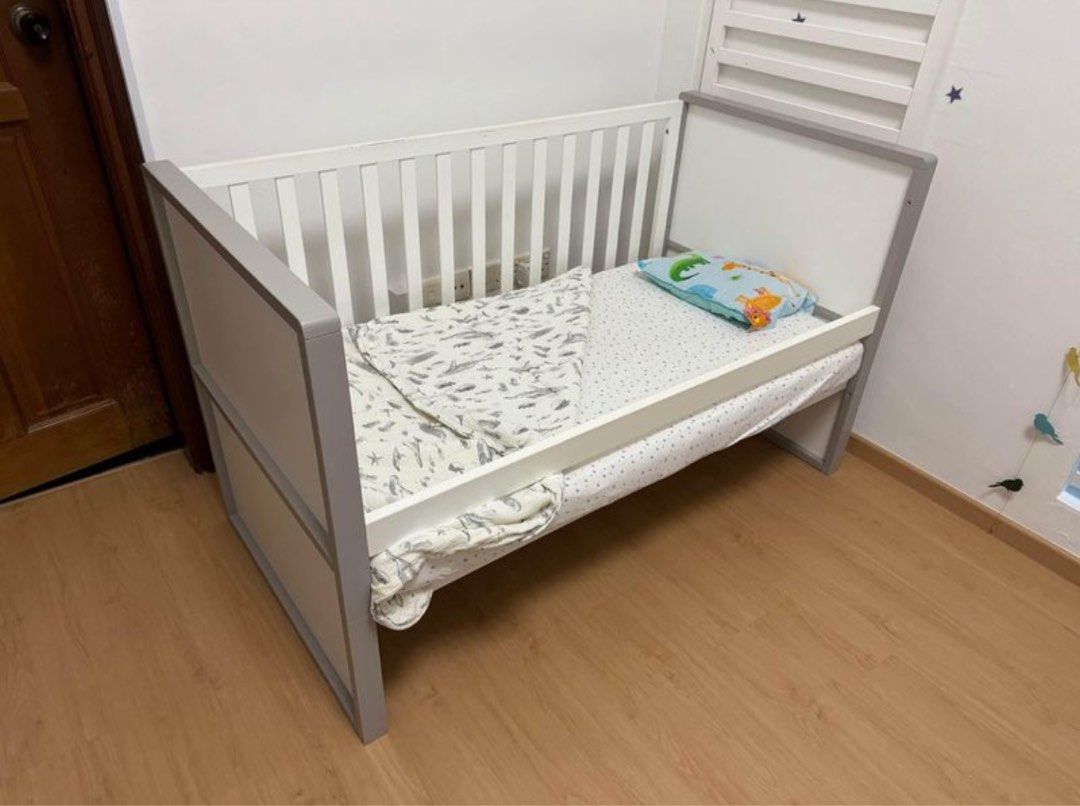 Mothercare Hartland Cot Bed Grey and White Babies Kids Baby Nursery Kids Furniture Cots Cribs on Carousell