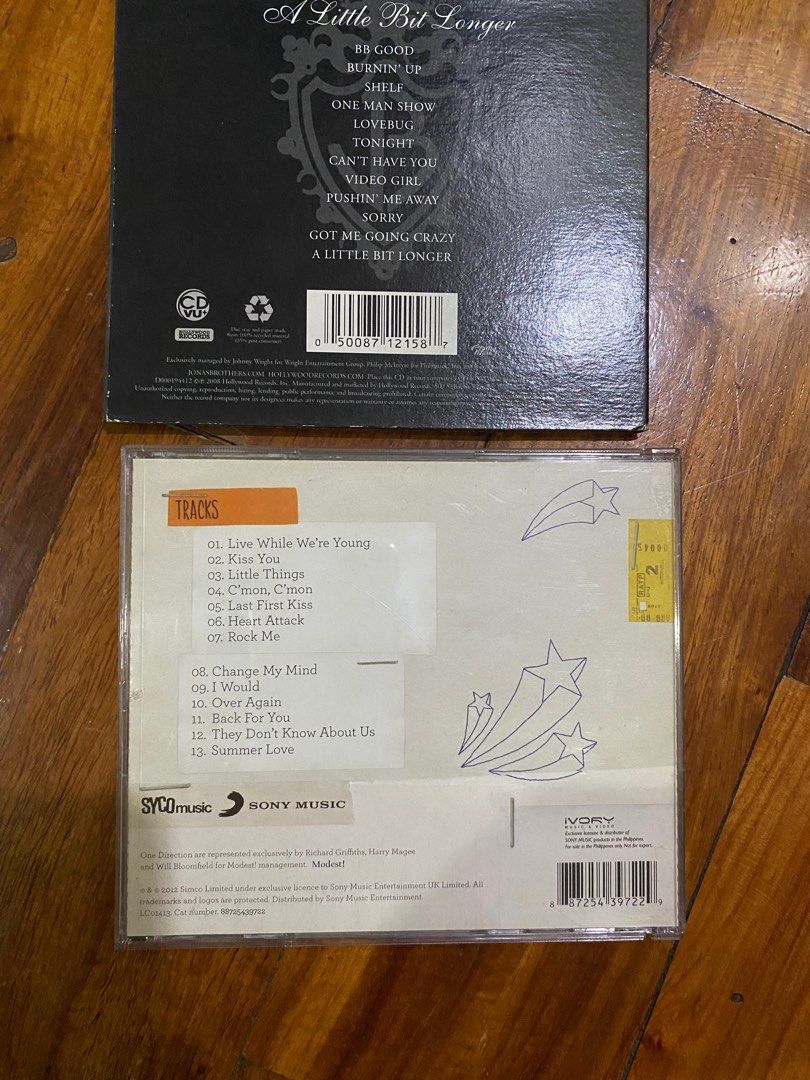 One Direction Jonas Brothers CD Albums (Category: CDs & DVDs) located in Quezon City. Submitted by shopcutepreloved (Listing ID 1319248077, Image 2). Description: 200 each 180 each if you buy at least 2 One Direction Up All Night One Direction Take Me Home Jonas Brothers A Little Bit Longer.