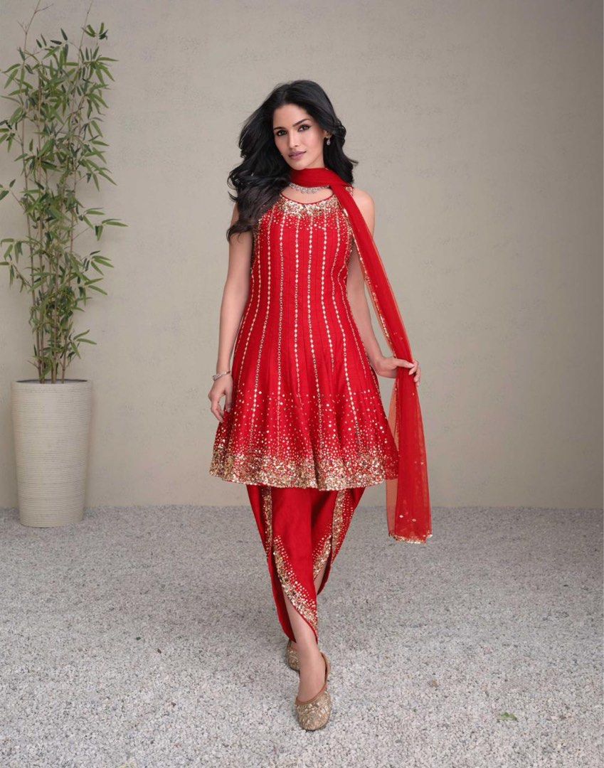 Red Party wear Indian Dhoti style Dress