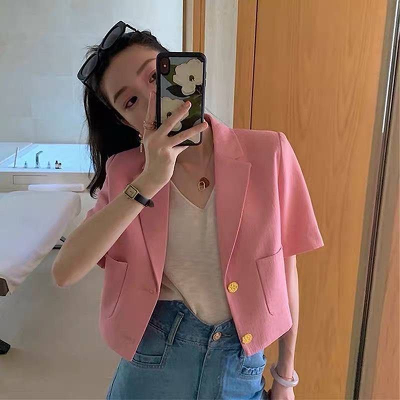 Short pink blazer on sale