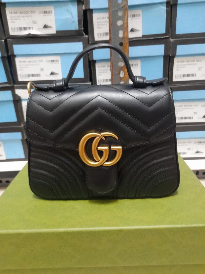 Tas GUCCI Original GG Marmont Mini Black GHW Satchel Bag Serial Number Barcode Hitam Selempang Bahu Pundak Jinjing Tas Pesta Arisan Hadiah Lamaran