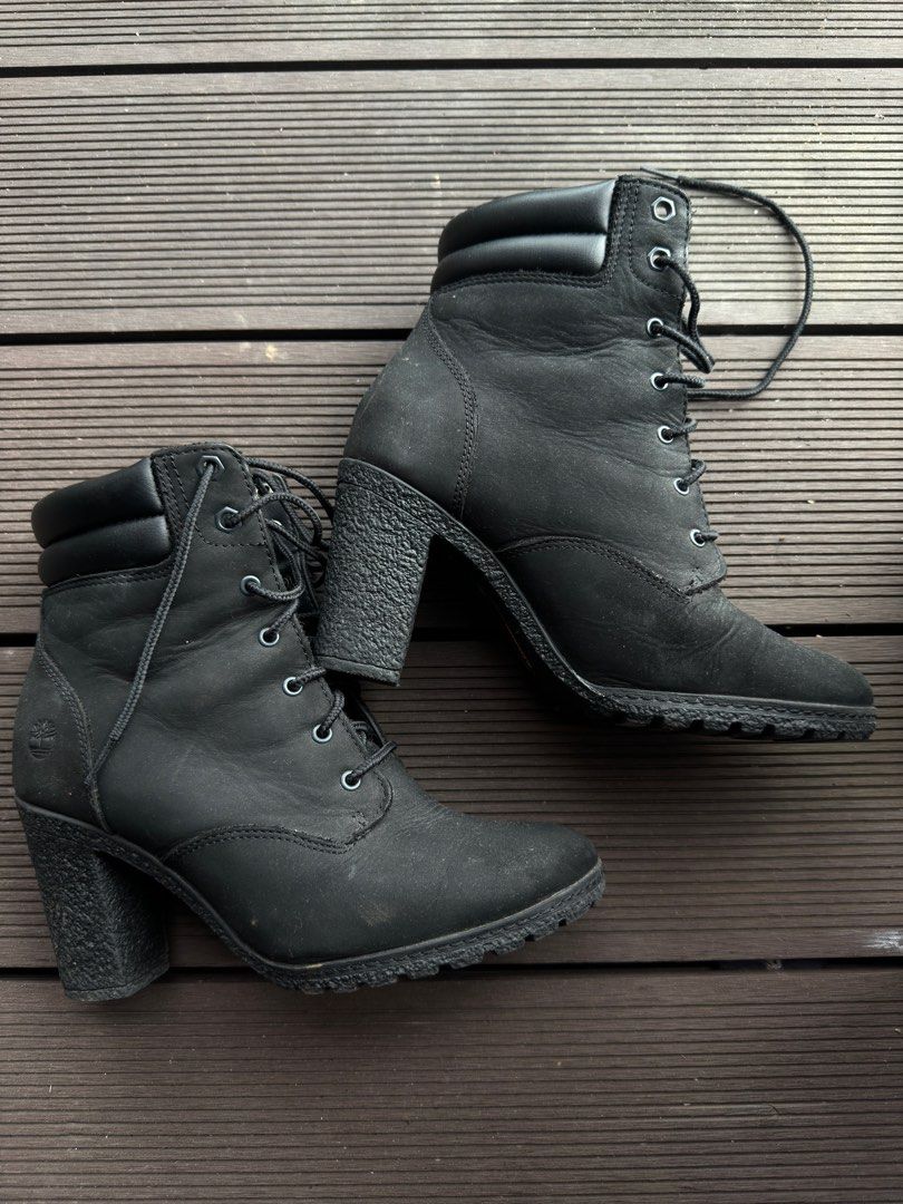Womens black heeled timberland boots cheap