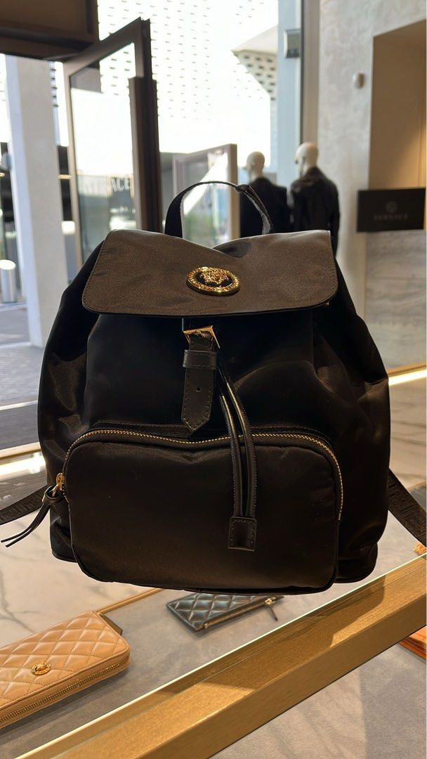 Versace black leather backpack discount