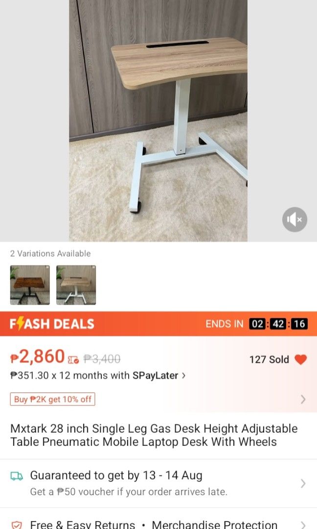 28" Ergonomic Office Table (Height Adjustable) (Category: Tables & Sets) located in Taguig. Submitted by dcluttr.cat (Listing ID 1319512813, Image 2). Description: Bought for 2,600 RFS: Need bigger table for my dual screen set up Loc: BGC.