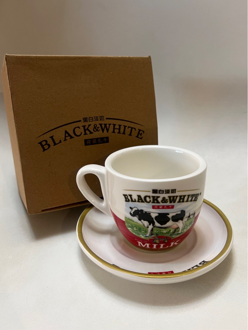 訳あり品 黑白淡奶 奶茶杯 ＋ ミニチュアディスプレイ 黑白淡奶杯奶茶杯☕ 全新Milk Tea Cup 有原裝盒連碟Brand New