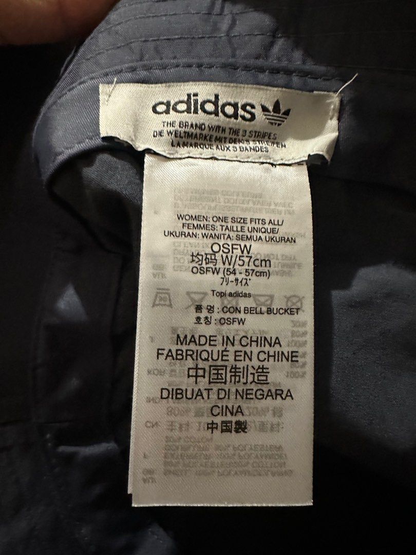 Adidas Con Bell Bucket (Category: Hats & Beanies) located in Manila. Submitted by eeceec (Listing ID 1319507392, Image 3). Description: Adidas Bucket Hat Women: One Size Fits All Navy Blue Used only once Original. Bought in BGC High Street Adidas Store.