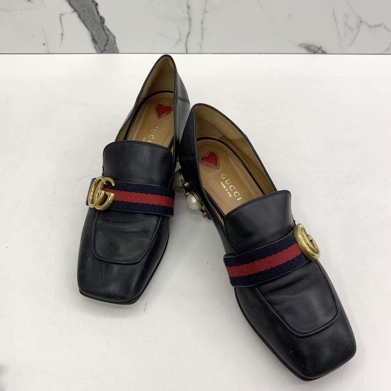 GUCCI 423559 BLACK GG PEARL & STUDS #36 LOAFERS 247037926 AL 