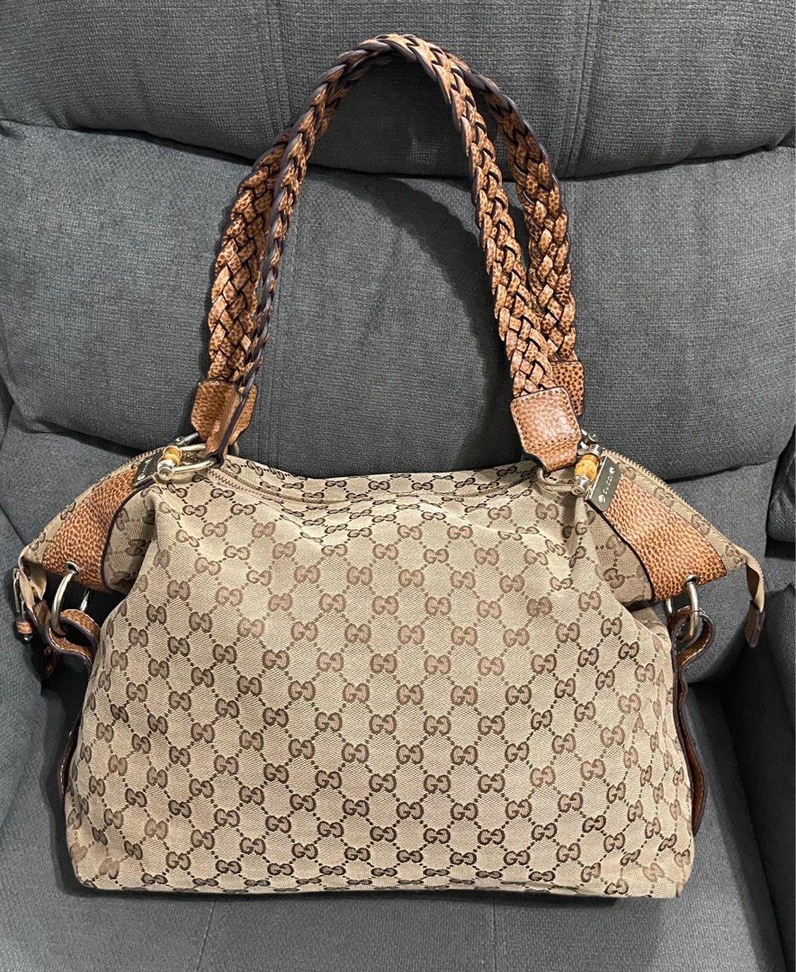 Gucci Beige Canvas Bamboo Bar Shoulder Bag coded