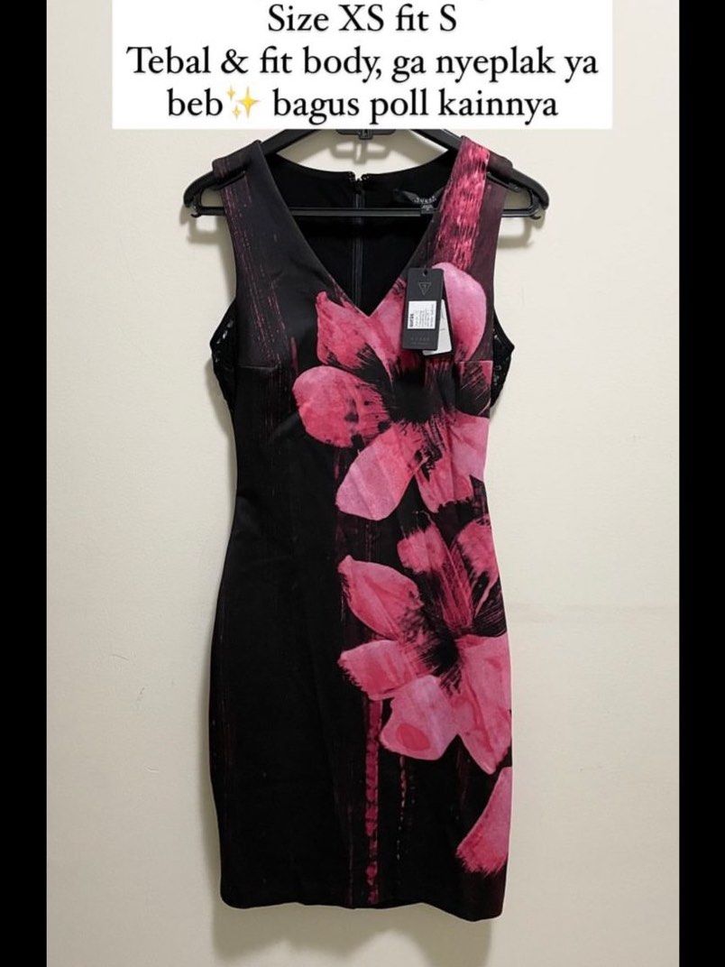 GUESS BLACK PINK FLORAL DRESS HITAM BUNGA PINK SALE FROM 1.8jt
