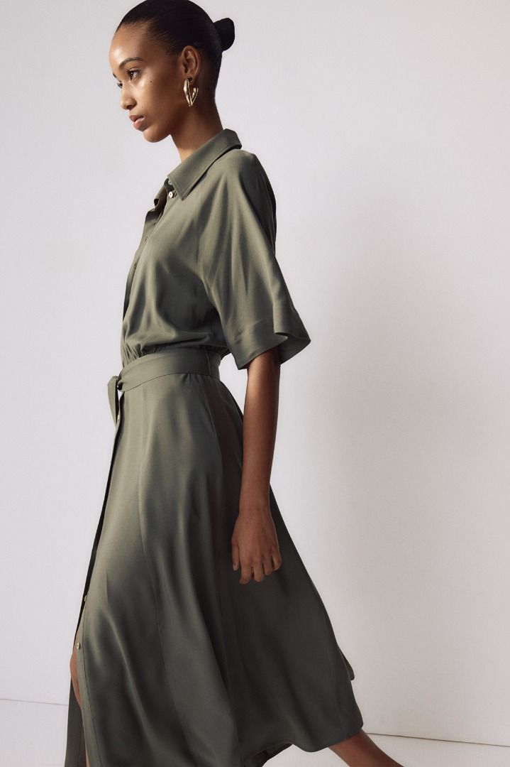 H&m khaki shirt dress hotsell