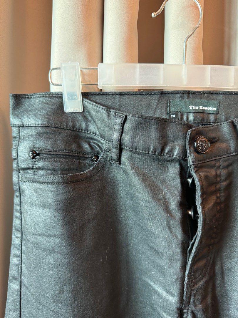 Kooples coated black denim jeans (Category: Jeans) located in Mandaluyong City. Submitted by declutteringagain (Listing ID 1319423267, Image 3). Description: Black like leather but coated denim so it’s more practical.