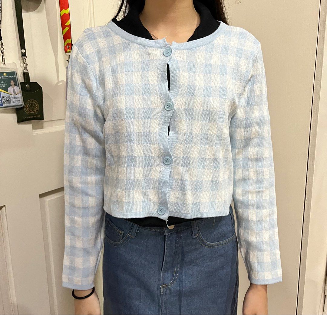 Light Blue Checkered Long Sleeve Top Cardigan (Category: Longsleeves) located in Quezon City. Submitted by erinsotto (Listing ID 1319392403, Image 2). Description: .