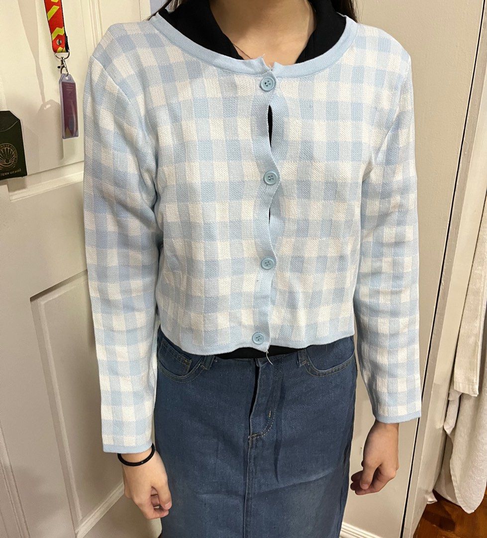 Light Blue Checkered Long Sleeve Top Cardigan (Category: Longsleeves) located in Quezon City. Submitted by erinsotto (Listing ID 1319392403, Image 3). Description: .