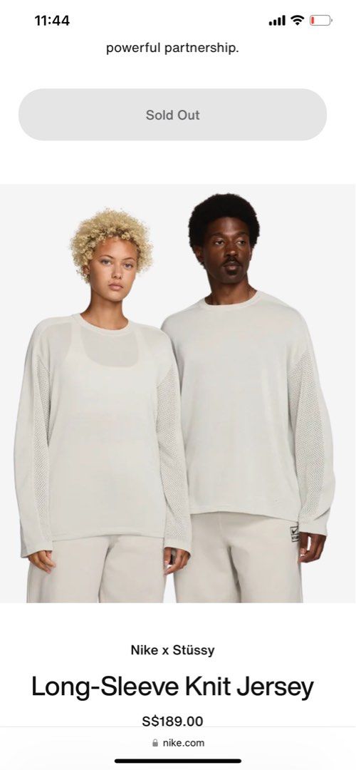 Nike Stussy long sleeve knit jersey light bone, Men's