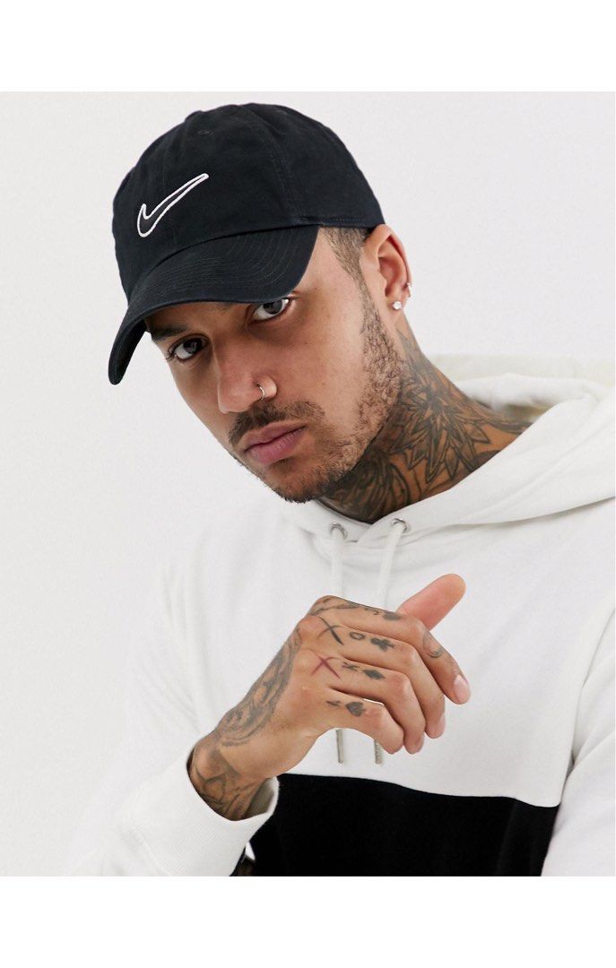 nike swoosh cap with embroidered logo in black