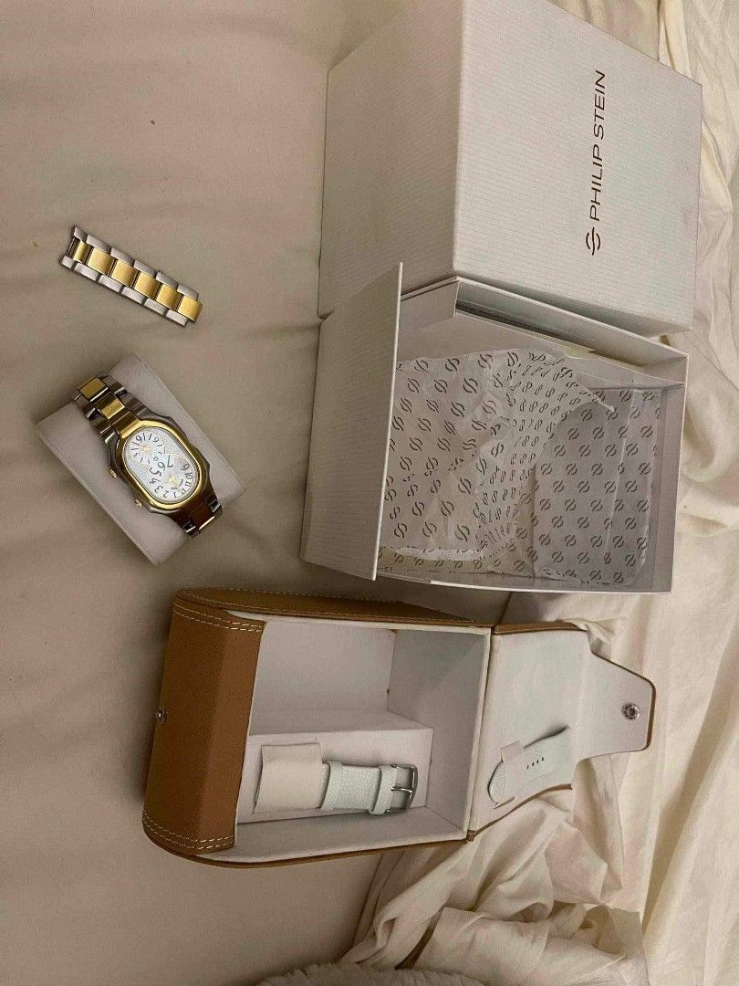 Philip Stein Two-Tone Watch (Authentic) (Category: Luxury Watches) located in Munoz. Submitted by itsmepusaaaa (Listing ID 1319491134, Image 3). Description: AUTHENTIC Philip Stein Two-Tone Watch Bought for 82k ✨️ Complete with original box with FREE leather strap as seen on photo RFS: Need funds.