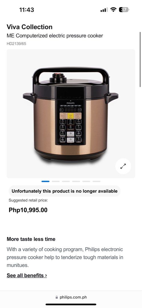 Philips “Instapot” Multicooker/ electric pressure cooker (Category: Other Kitchen Appliances) located in Paranaque City. Submitted by lovebrand (Listing ID 1319490936, Image 2). Description: Multi cooker. Sauté, pressure cook, braise, cook rice, etc Retails at around P11k Offers convenience when cooking .