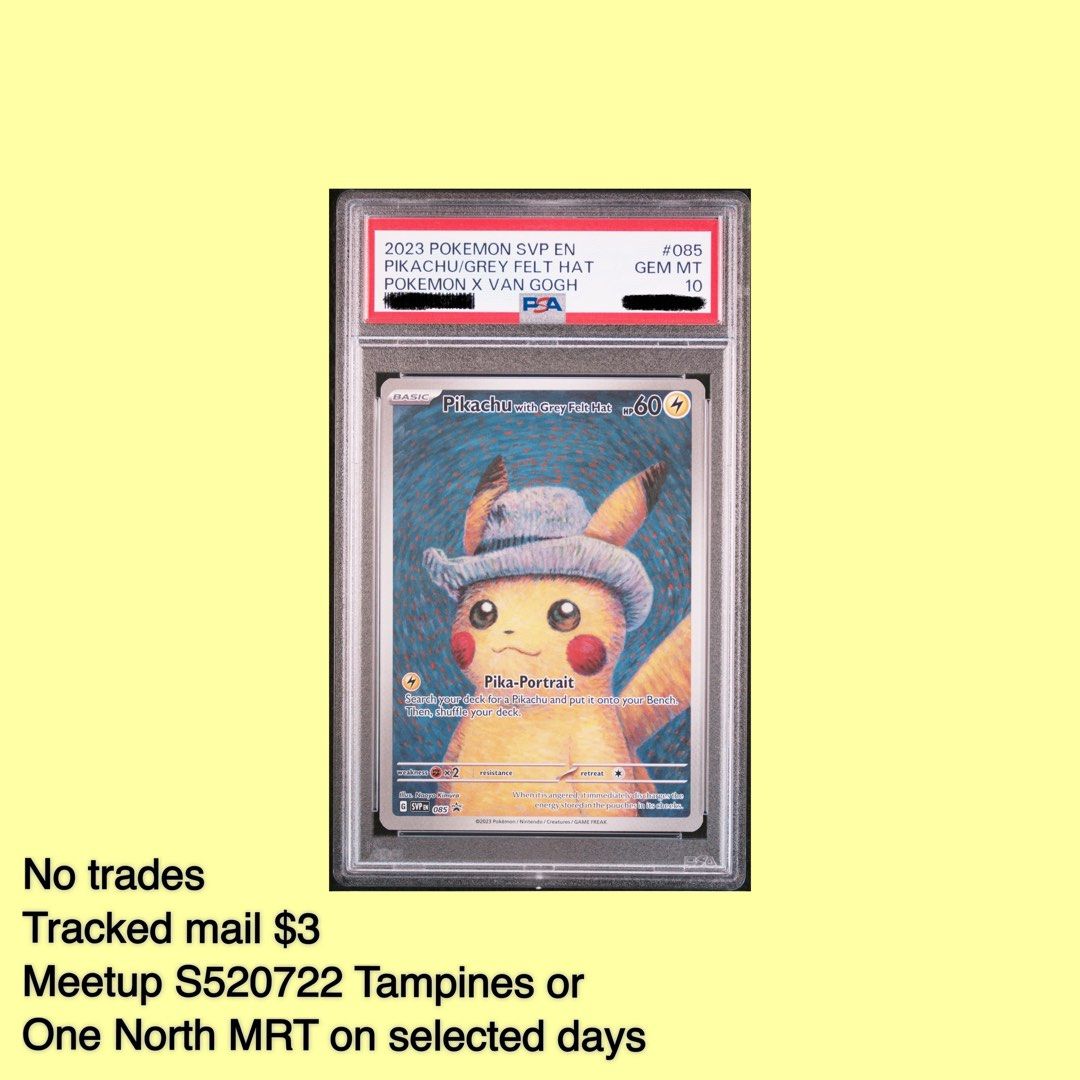 pokemon card pikachu with grey felt hat Pikachu w Grey Felt Hat Pokemon Black Star Promo x Van Gogh #085 CGC 10  Pristine main image 1
