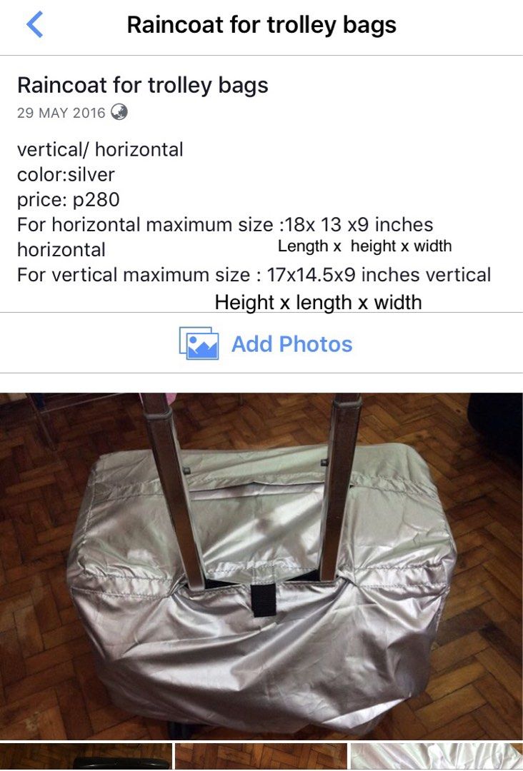 School Bag Raincover (Category: Stationery & School Supplies) located in Quezon City. Submitted by psc2nd (Listing ID 1319364934, Image 2). Description: Choose between Horizontal and Vertical. Dimensions on one of photo. pls check with seller what color is available. We use material used for umbrella..