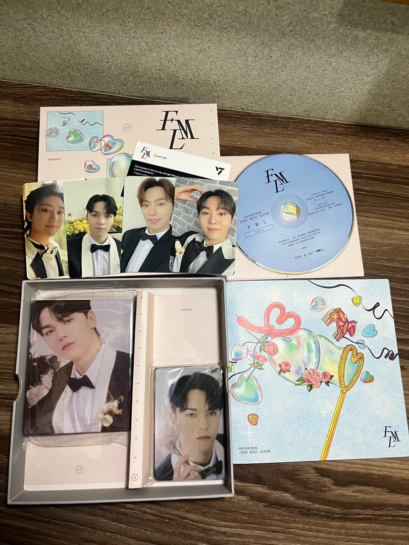 Seventeen 10th mini album FML Carat Version (Vernon) (Category: K-Wave Merchandise) located in Manila. Submitted by marizjunio (Listing ID 1319383262, Image 2). Description: Selling my SVT FML CARAT VERSION (Vernon) as my extra. UNSEALED Inlcusions: -Outbox -Hardcover Binder/Booklet (Vernon) -Lyric Book -CD-R -4 random photocard (see photos) .