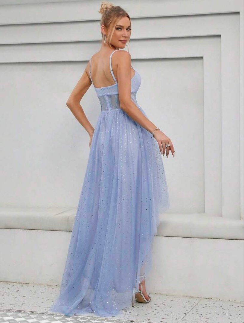 shein mesh overlay dress Square Collar Long Sleeve Mesh Overlay Hem Wedding Prom Party Dress