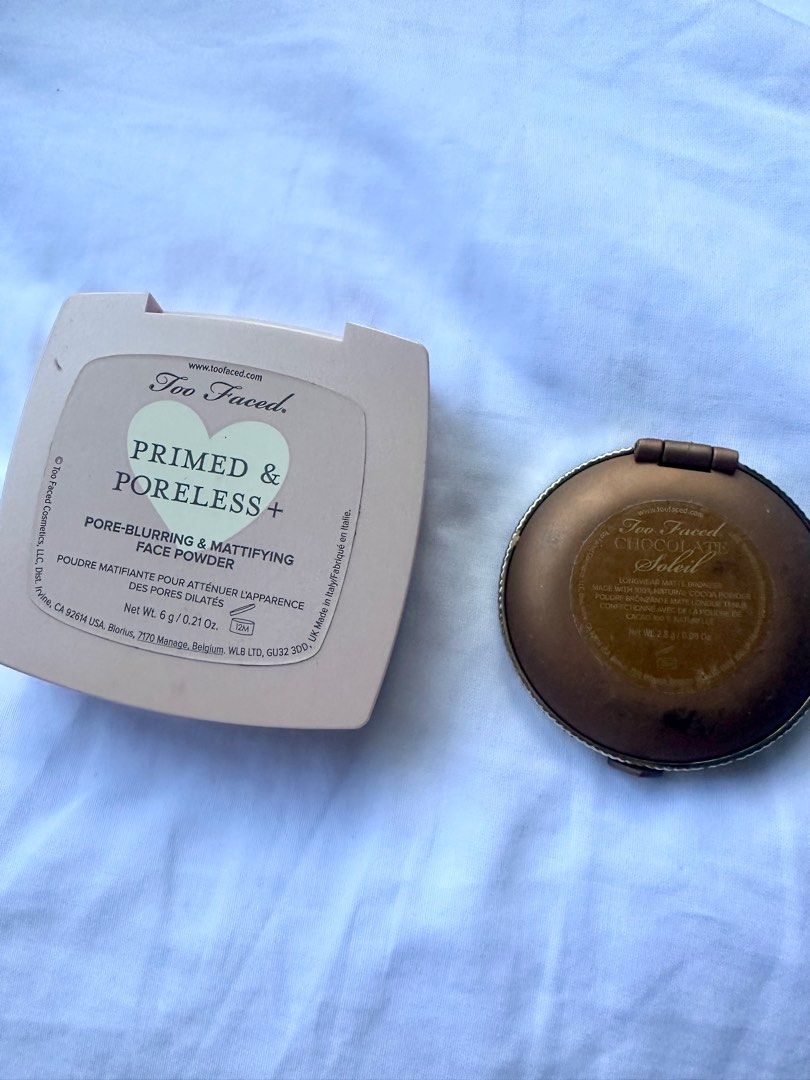 Too faced Powder & Bronzer (Empties) (Category: Makeup) located in Davao. Submitted by styleslegendxo (Listing ID 1319418094, Image 2). Description: Empties 250 for both.