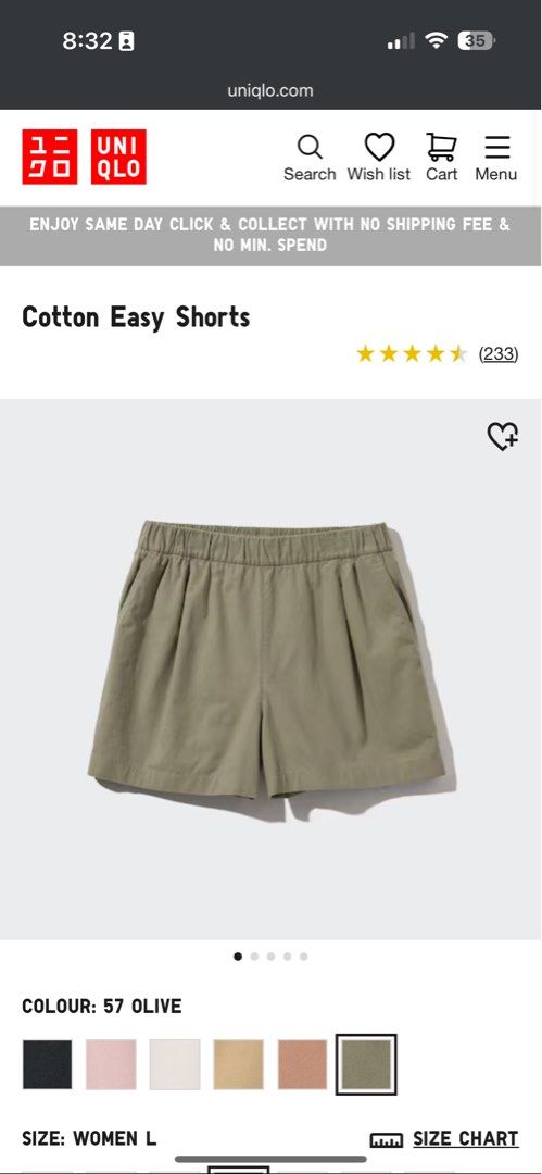 Uniqlo Cotton Easy Shorts in Olive size L