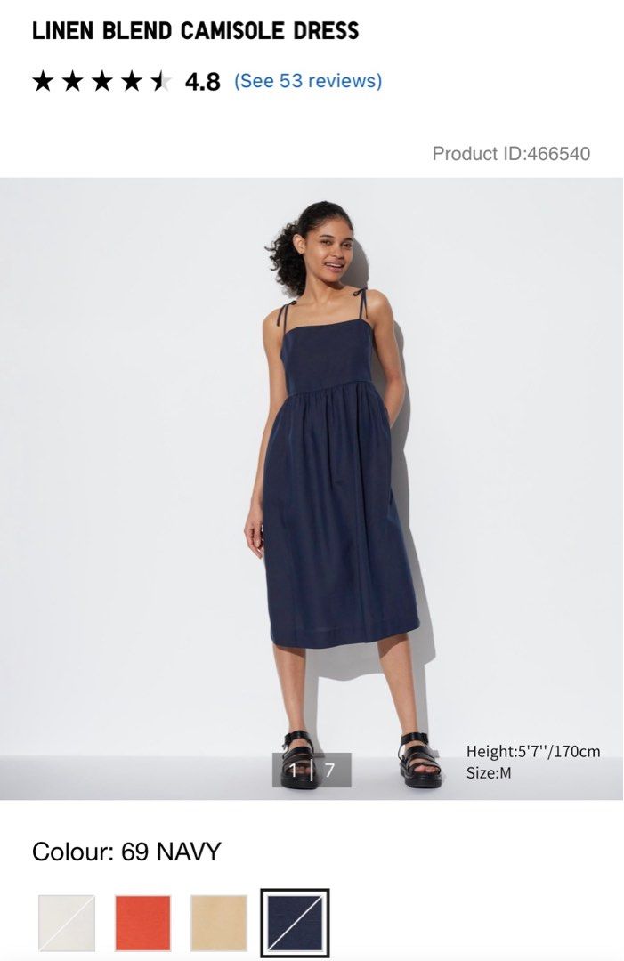 Uniqlo Linen Blend Camisole Dress Navy, Women's Fashion, Dresses & Sets,  Dresses on Carousell