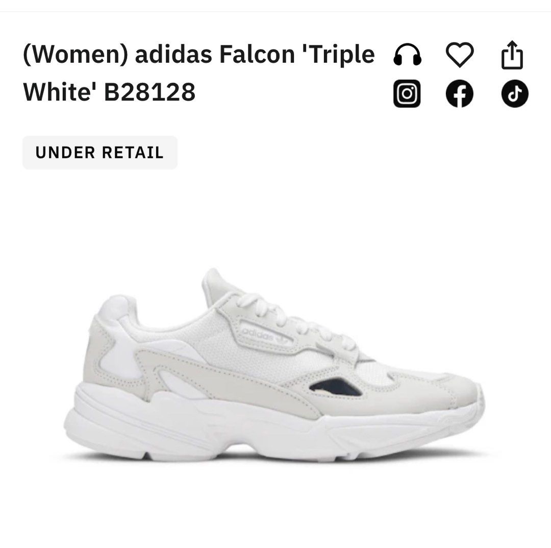 Women Adidas Falcon Triple White B28128 US7.5