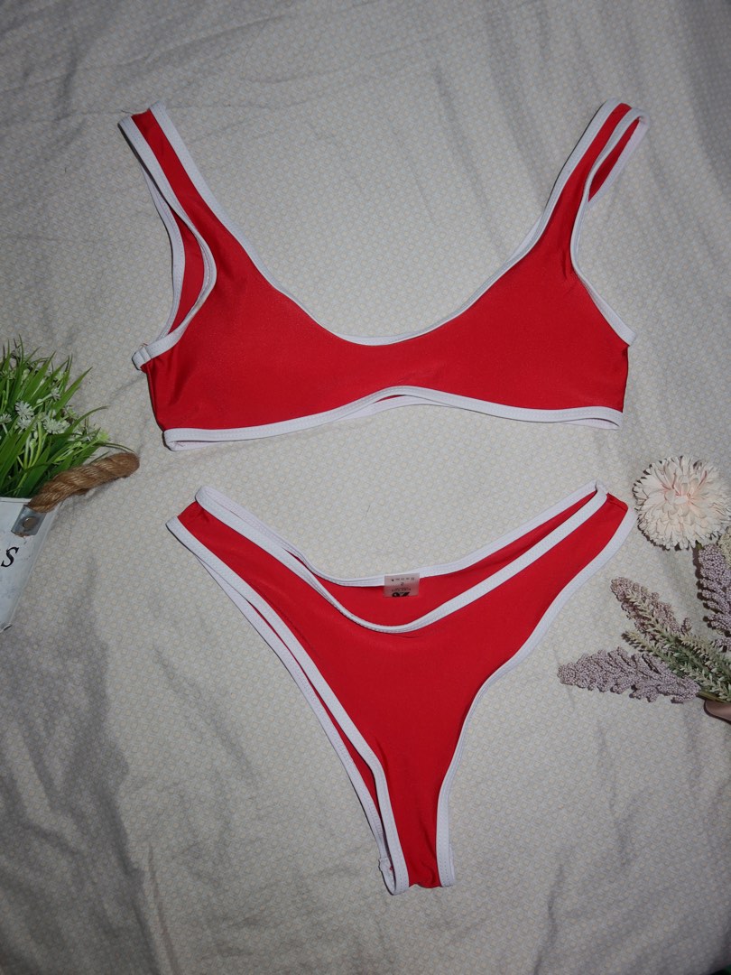 Zaful Red and White mixed Bikini Women s Fashion Swimwear Bikinis Swimsuits on Carousell
