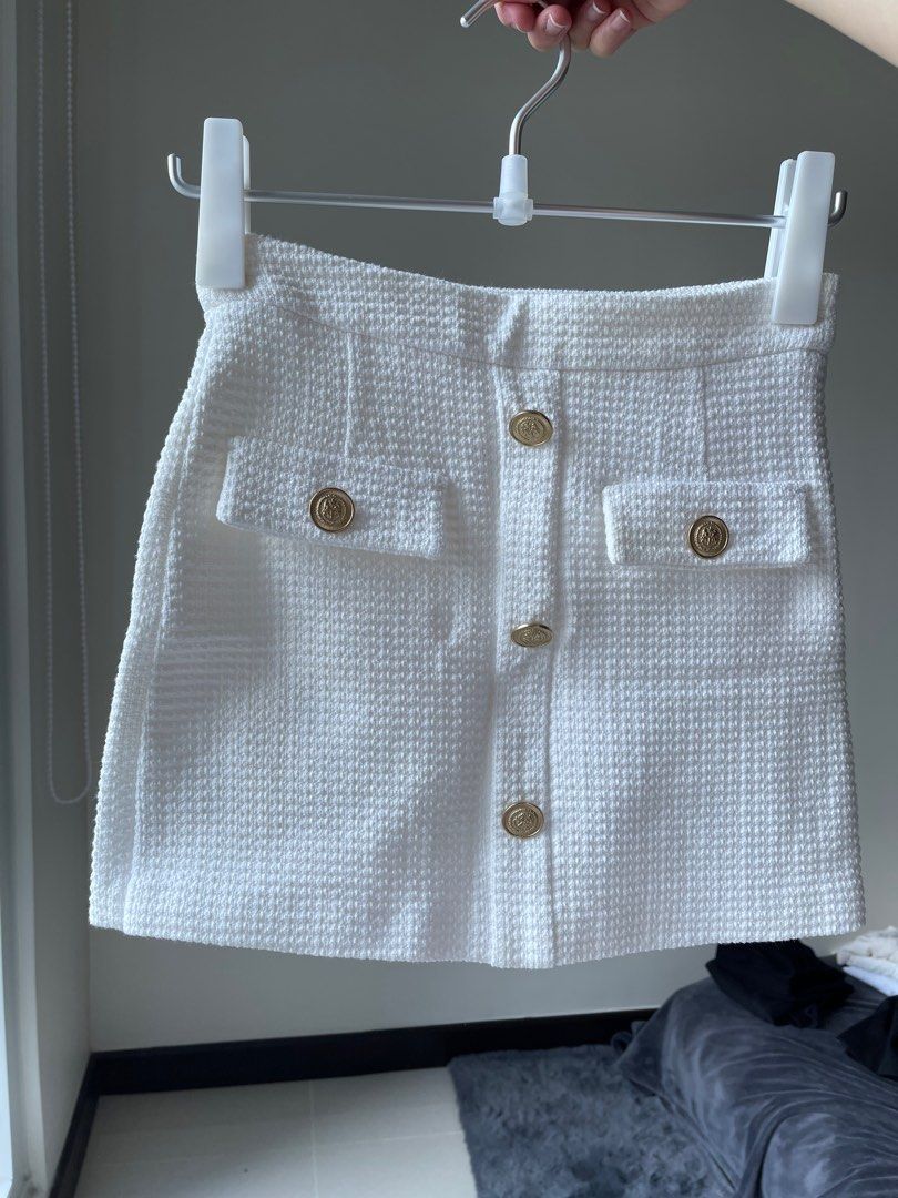 White tweed skirt zara hot sale
