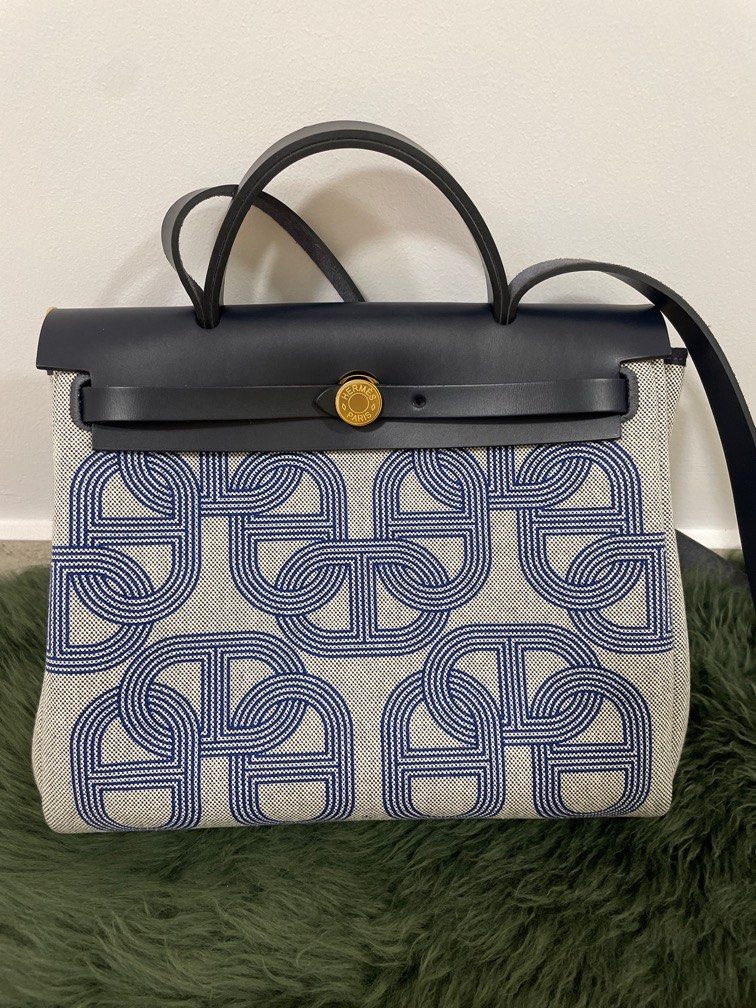 Authentic Hermes HerBag 31 limited edition Dark blue with Gold