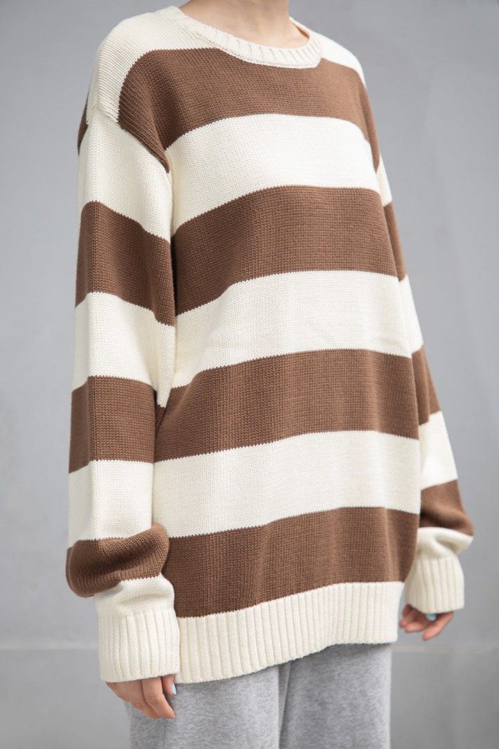 Brandy Melville John Galt brown cream striped Brianna sweater Women s Fashion Coats Jackets and Outerwear on Carousell