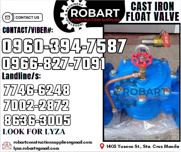 Cast Iron Float Valve Flange Type (Category: Construction Tools & Equipment) located in Manila. Submitted by lyzarobart1999 (Listing ID 1319542507, Image 1). Description: Cast Iron Float Valve Flange Type Size: 4" Brand: Craft Taiwan 𝑹𝑶𝑩𝑨𝑹𝑻 𝑪𝑶𝑵𝑺𝑻𝑹𝑼𝑪𝑻𝑰𝑶𝑵 𝑺𝑼𝑷𝑷𝑳𝑰𝑬𝑺 𝒪𝒻𝒻𝒾𝒸𝑒 𝒜𝒹𝒹𝓇𝑒𝓈𝓈: 𝟣𝟦𝟢𝟧 𝒴𝓊𝓈𝑒𝒸𝑜 𝒮𝓉. 𝒮𝓉𝒶 𝒞𝓇𝓊𝓏 𝑀𝒶𝓃𝒾𝓁𝒶 ꜱᴇɴᴅ ᴜꜱ ᴍᴇꜱꜱᴀɢᴇ ꜰᴏʀ ɪɴQᴜɪʀɪᴇꜱ ‼️ ‼️ ɢʟᴏʙᴇ: (0966-827-7091) ꜱᴍʀᴛ - (0960-394